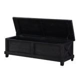 Benzara Wooden Flip Top Storage Blanket Box with Random Knot Trim , Black BM187828 Brown Wood and Metal BM187828