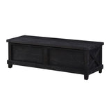 Benzara Wooden Flip Top Storage Blanket Box with Random Knot Trim , Black BM187828 Brown Wood and Metal BM187828