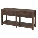 Benzara Wooden Two Drawer Console Table with Bottom Shelf, Brown BM187851 Brown Wood and Metal BM187851