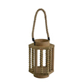 Benzara Abacus Design Hexagonal Wooden Lantern with Rope Hanger, Rustic Brown BM188210 BROWN Wood BM188210