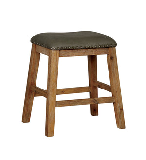 Benzara Leatherette Upholstered Solid Wood Barstool with Nail Head Trim Design, Brown and Gray, Pack of Two BM188319 Brown and Gray Faux Leather Solid wood and Wood veneer BM188319