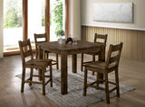Benzara Rectangular Solid Wood Counter Height Table with Block Legs, Brown BM188328 Brown Solid Wood and Wood Veneer BM188328