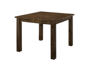 Benzara Rectangular Solid Wood Counter Height Table with Block Legs, Brown BM188328 Brown Solid Wood and Wood Veneer BM188328