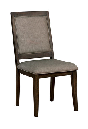 Benzara Transitional Solid Wood and Fabric Side Chair with Padded Seats, Pack of Two, Brown and Gray BM188354 Brown and Gray Solid Wood and Fabric BM188354