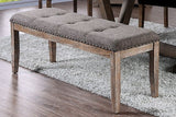 Benzara Rectangular Shaped Solid Wood and Fabric Upholstered Bench with Nail head Trims , Brown and Gray BM188360 Brown and Gray Solid Wood and Fabric BM188360
