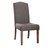 Benzara Fabric Upholstered Solid Wood Side Chair with Nail head Trims , Brown and Gray, Pack of Two BM188361 Brown and Gray Solid Wood and Fabric BM188361