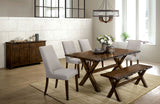 Benzara Transitional Style Solid Wood Bench with Trestle Base and Cross Legs , Brown BM188381 Brown Solid Wood BM188381