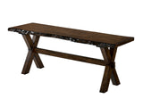 Benzara Transitional Style Solid Wood Bench with Trestle Base and Cross Legs , Brown BM188381 Brown Solid Wood BM188381