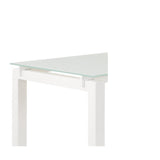 Benzara Metal L Shape Desk with Frosted Glass Top and Block Legs, White BM190070 White Metal BM190070