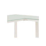 Benzara Metal L Shape Desk with Frosted Glass Top and Block Legs, White BM190070 White Metal BM190070