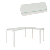 Benzara Metal L Shape Desk with Frosted Glass Top and Block Legs, White BM190070 White Metal BM190070