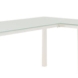 Benzara Metal L Shape Desk with Frosted Glass Top and Block Legs, White BM190070 White Metal BM190070