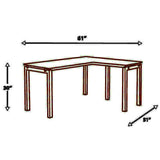 Benzara Metal L Shape Desk with Frosted Glass Top and Block Legs, White BM190070 White Metal BM190070