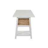 Benzara Distressed Wooden Desk with Two Display Shelves and Trestle Base, Small, White BM190073 White Wood BM190073