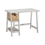 Benzara Distressed Wooden Desk with Two Display Shelves and Trestle Base, Small, White BM190073 White Wood BM190073