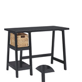 Benzara Distressed Wooden Desk with Two Display Shelves and Trestle Base, Small, Black BM190074 Black Wood BM190074