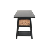 Benzara Distressed Wooden Desk with Two Display Shelves and Trestle Base, Small, Black BM190074 Black Wood BM190074