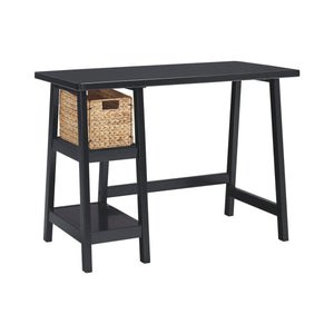 Benzara Distressed Wooden Desk with Two Display Shelves and Trestle Base, Small, Black BM190074 Black Wood BM190074