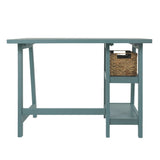 Benzara Distressed Wooden Desk with Two Display Shelves and Trestle Base, Small, Teal Blue BM190075 Blue Wood BM190075