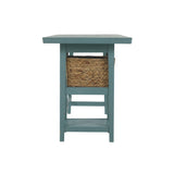 Benzara Distressed Wooden Desk with Two Display Shelves and Trestle Base, Small, Teal Blue BM190075 Blue Wood BM190075