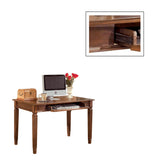 Benzara Wooden Desk with Drop Down Keyboard Tray and Turned Legs, Brown BM190076 Brown Wood BM190076