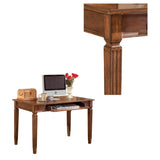 Benzara Wooden Desk with Drop Down Keyboard Tray and Turned Legs, Brown BM190076 Brown Wood BM190076