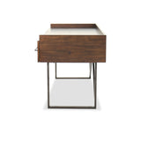 Benzara Three Drawers Wooden Desk with Tubular Metal Base and Bar Handles, Brown and Black BM190078 Brown and Black Wood BM190078