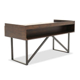 Benzara Three Drawers Wooden Desk with Tubular Metal Base and Bar Handles, Brown and Black BM190078 Brown and Black Wood BM190078