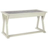 Benzara Three Drawers Wooden Desk with Faux Cement Top and Trestle Base, White and Gray BM190082 White and Gray Wood BM190082