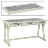 Benzara Three Drawers Wooden Desk with Faux Cement Top and Trestle Base, White and Gray BM190082 White and Gray Wood BM190082