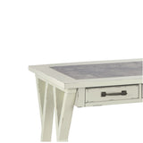 Benzara Three Drawers Wooden Desk with Faux Cement Top and Trestle Base, White and Gray BM190082 White and Gray Wood BM190082