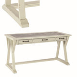 Benzara Three Drawers Wooden Desk with Faux Cement Top and Trestle Base, White and Gray BM190082 White and Gray Wood BM190082