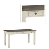 Benzara Three Drawer Wooden Desk with Plank Style Top, Brown and White BM190085 Brown and White Wood BM190085