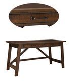 Benzara Two Drawers Wooden Desk with Cross Stretcher Brace Design, Large, Brown BM190086 Brown Wood BM190086