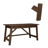 Benzara Two Drawers Wooden Desk with Cross Stretcher Brace Design, Large, Brown BM190086 Brown Wood BM190086