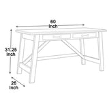 Benzara Two Drawers Wooden Desk with Cross Stretcher Brace Design, Large, Brown BM190086 Brown Wood BM190086