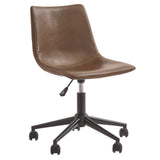 Benzara Metal Swivel Chair with Faux Leather Upholstery and Adjustable Seat, Brown and Black BM190090 Brown and Black Metal BM190090