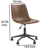Benzara Metal Swivel Chair with Faux Leather Upholstery and Adjustable Seat, Brown and Black BM190090 Brown and Black Metal BM190090