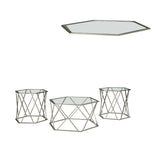 Benzara Hexagonal Design Metal Framed Table Set with Inserted Glass Top, Set of Three, Silver and Clear BM190099 Silver and Clear Metal BM190099