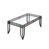 Benzara Glass Inserted Metal Table Set with Tubular Framing, Set of Three, Black and Clear BM190104 Black and Clear Metal BM190104