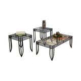 Benzara Glass Inserted Metal Table Set with Tubular Framing, Set of Three, Black and Clear BM190104 Black and Clear Metal BM190104