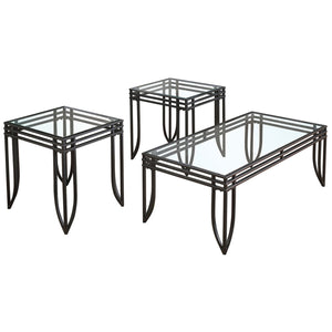 Benzara Glass Inserted Metal Table Set with Tubular Framing, Set of Three, Black and Clear BM190104 Black and Clear Metal BM190104