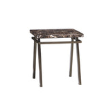 Benzara Faux Marble Top Table Set with Flared Metal Legs, Set of Three, Brown and Black BM190105 Brown and Black Metal BM190105