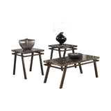 Benzara Faux Marble Top Table Set with Flared Metal Legs, Set of Three, Brown and Black BM190105 Brown and Black Metal BM190105