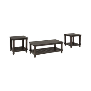 Benzara Plank Style Wooden Table Set with Slatted Lower Shelf and Bun Feet, Set of Three, Black BM190107 Black Wood BM190107