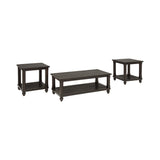 Plank Style Wooden Table Set with Slatted Lower Shelf and Bun Feet, Set of Three, Black