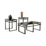 Benzara Metal Framed Table Set with Beveled Glass Top and Sled Legs, Set of Three, Black BM190109 Black Metal BM190109