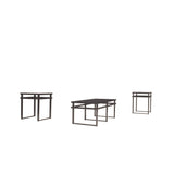 Benzara Metal Framed Table Set with Beveled Glass Top and Sled Legs, Set of Three, Black BM190109 Black Metal BM190109