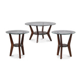 Benzara Round Wooden Table Set with Glass Top and Lower Shelf, Set of Three, Brown and Clear BM190111 Brown and Clear Wood BM190111