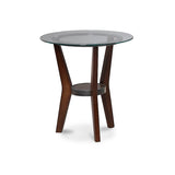 Benzara Round Wooden Table Set with Glass Top and Lower Shelf, Set of Three, Brown and Clear BM190111 Brown and Clear Wood BM190111